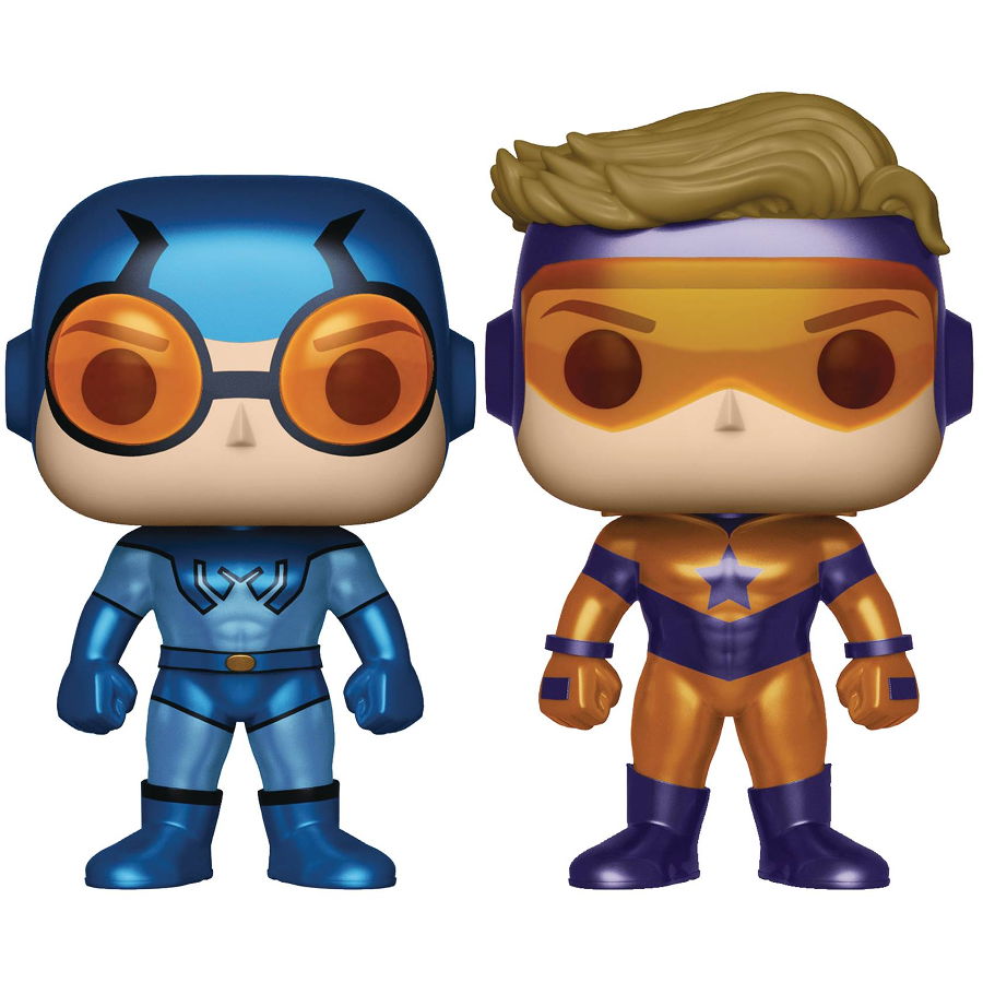 Booster Gold & Blue Beetle 2-Pack (Previews Exclusive) Metallic Version | DC Comics | POP! Heroes Vinyl Figures | Funko | Woozy Moo